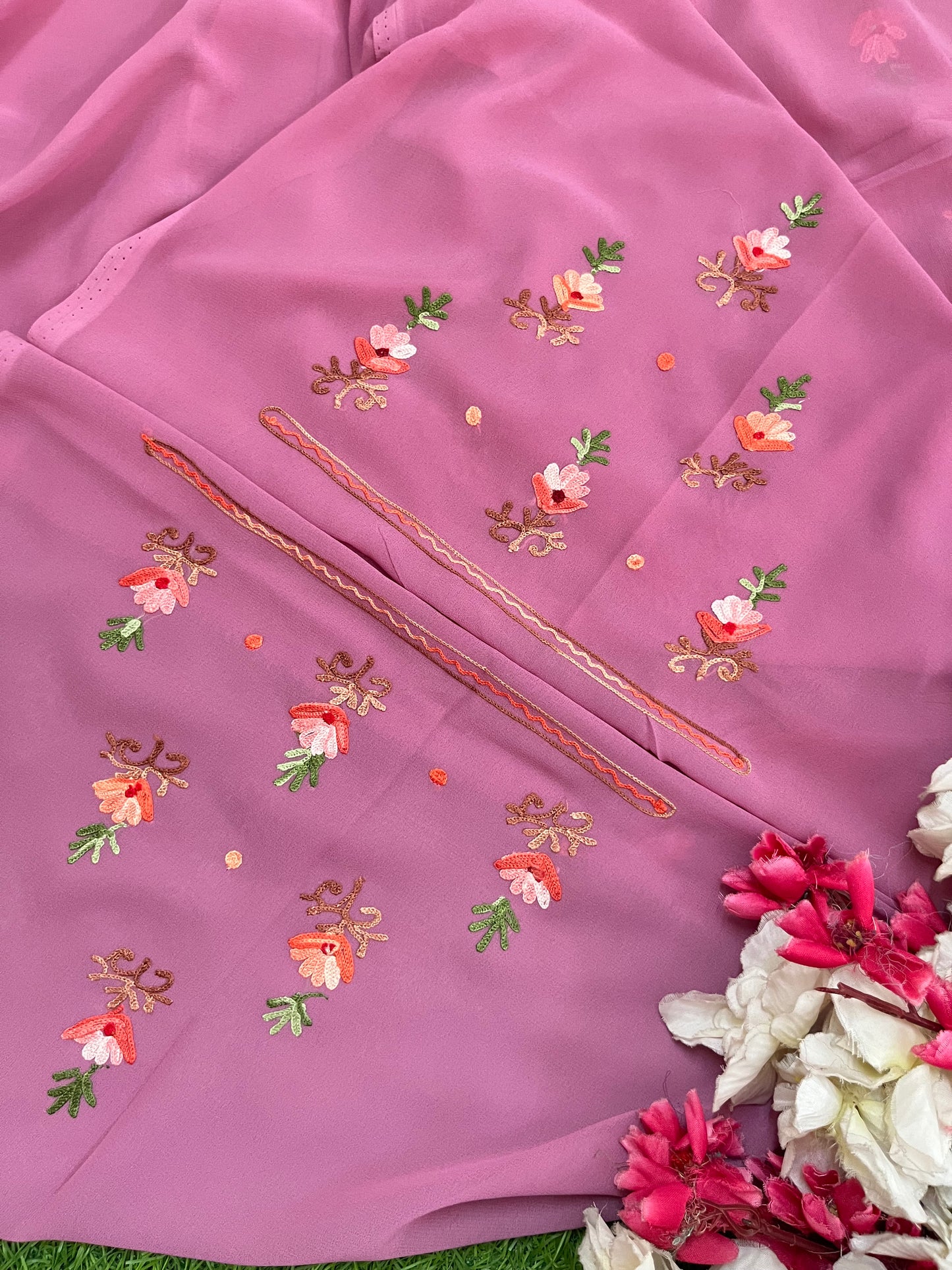 Mauve Georgette Kashmiri Kurta Material