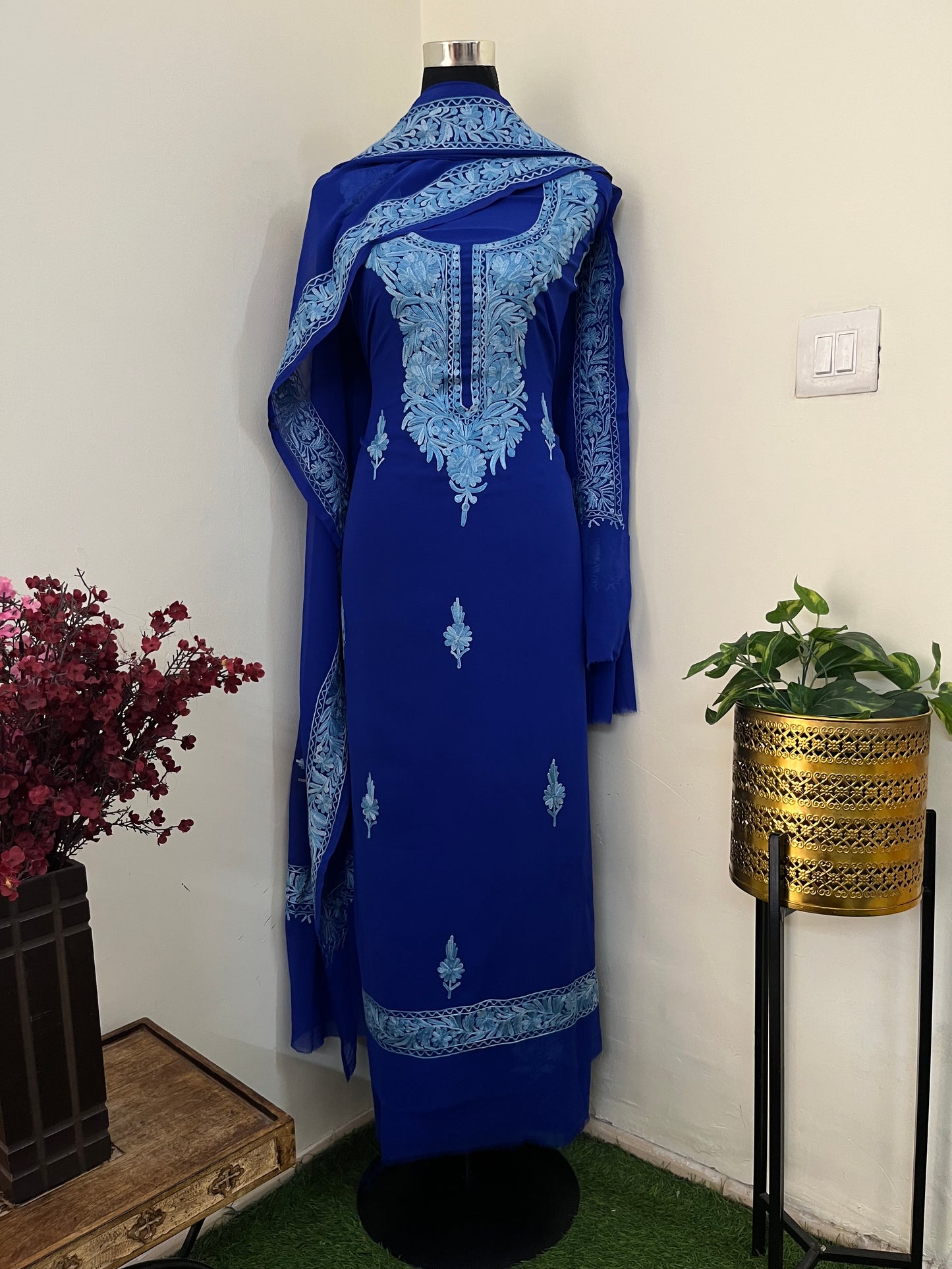 Electric Blue Georgette Kashmiri Suit