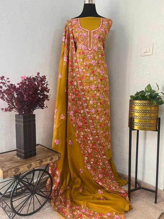 Golden Yellow Cotton Kashmiri Suit