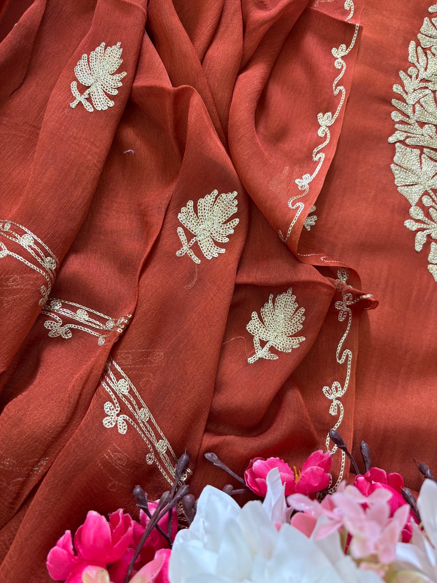 Sanam’ Rust Silk Tilla Kashmiri Suit