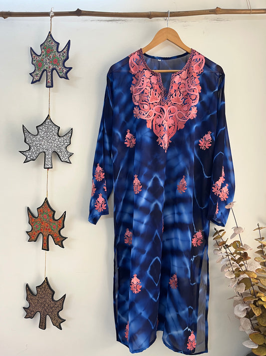 Georgette Aari Embroidered Stitched Kurta