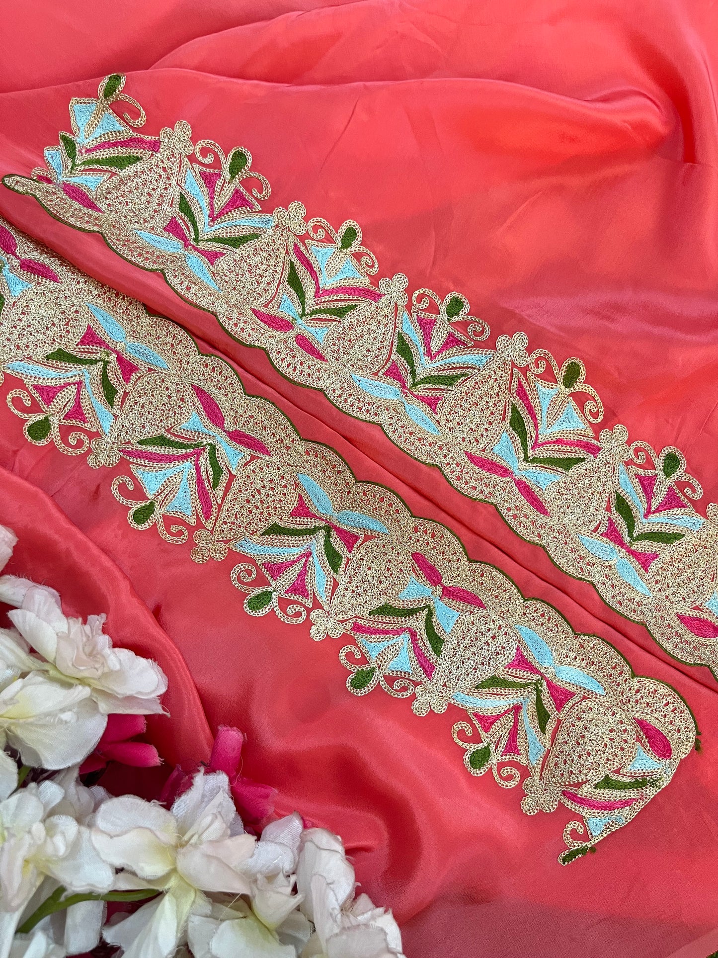 Kalaa’ Peach Crape Kashmiri Suit