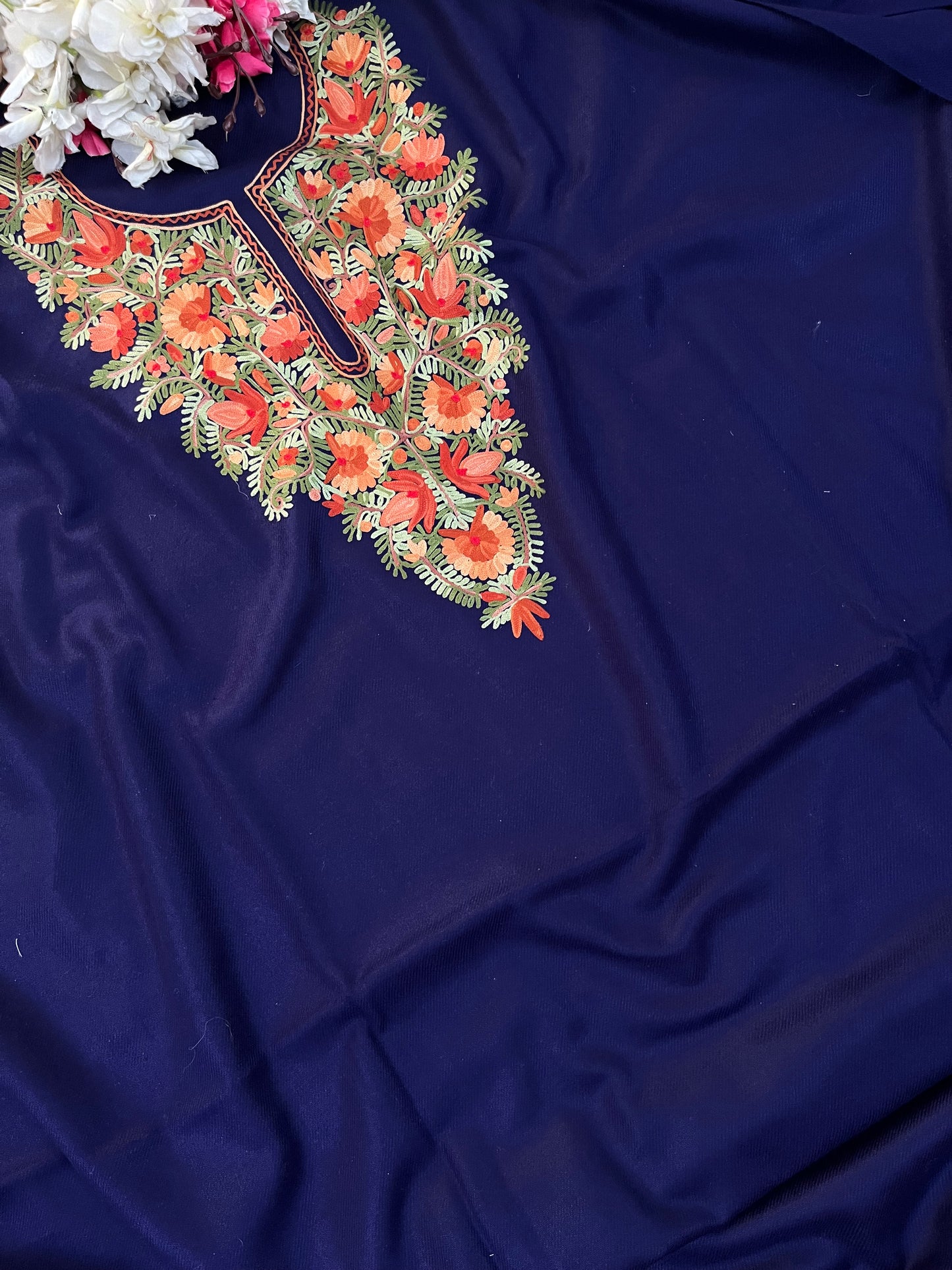 Navy Blue Woollen Aari Embroidered 2pc suit 5mtr