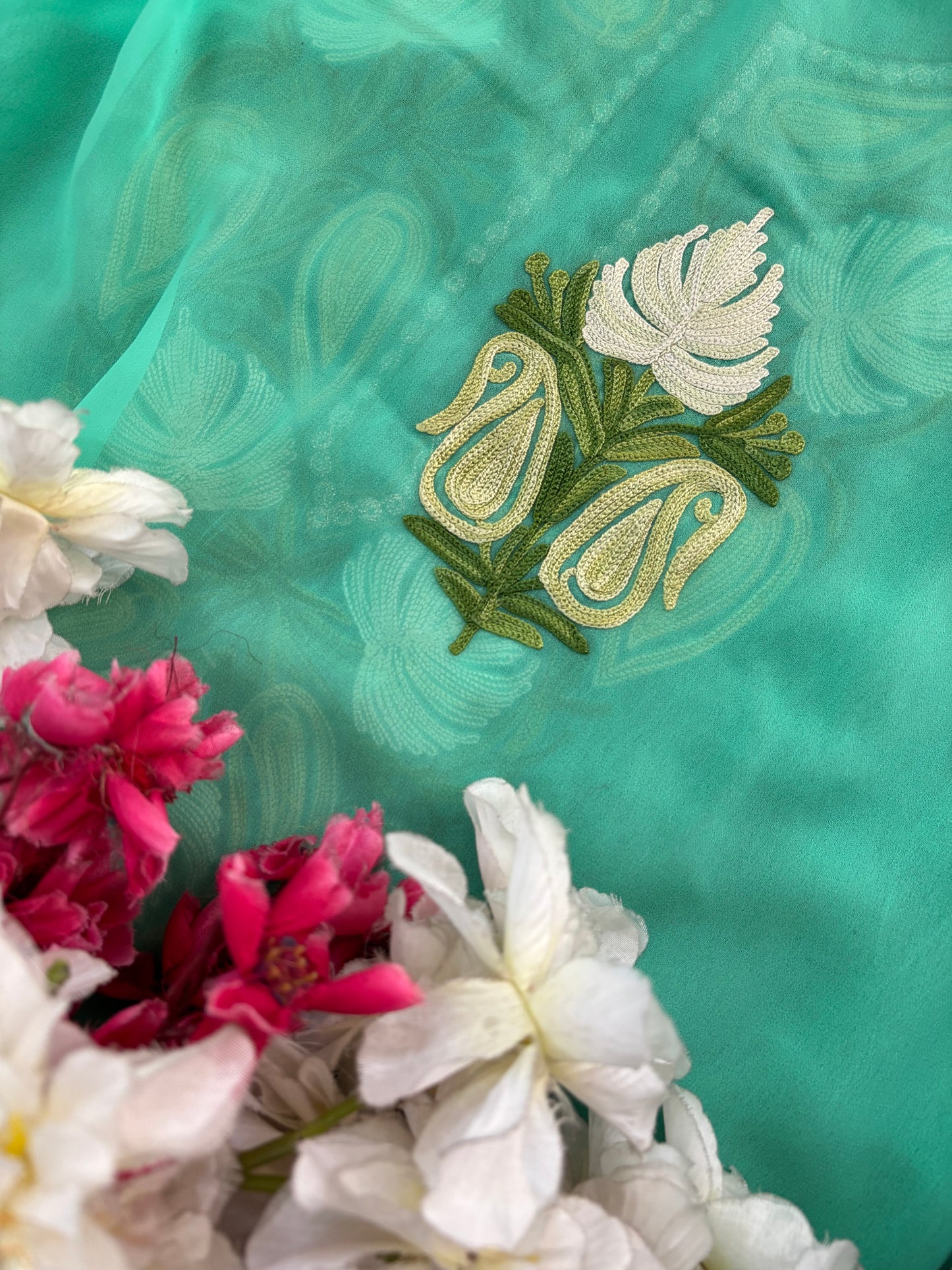 Sea Green Georgette 3pc Aari Embroidered Suit