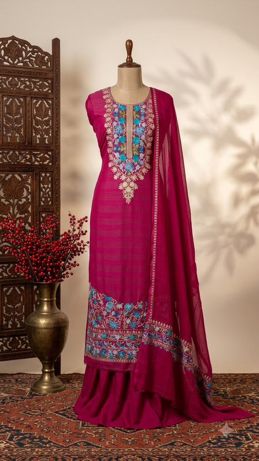 Kalaaโ Hot Pink Cotton Kashmiri Suit