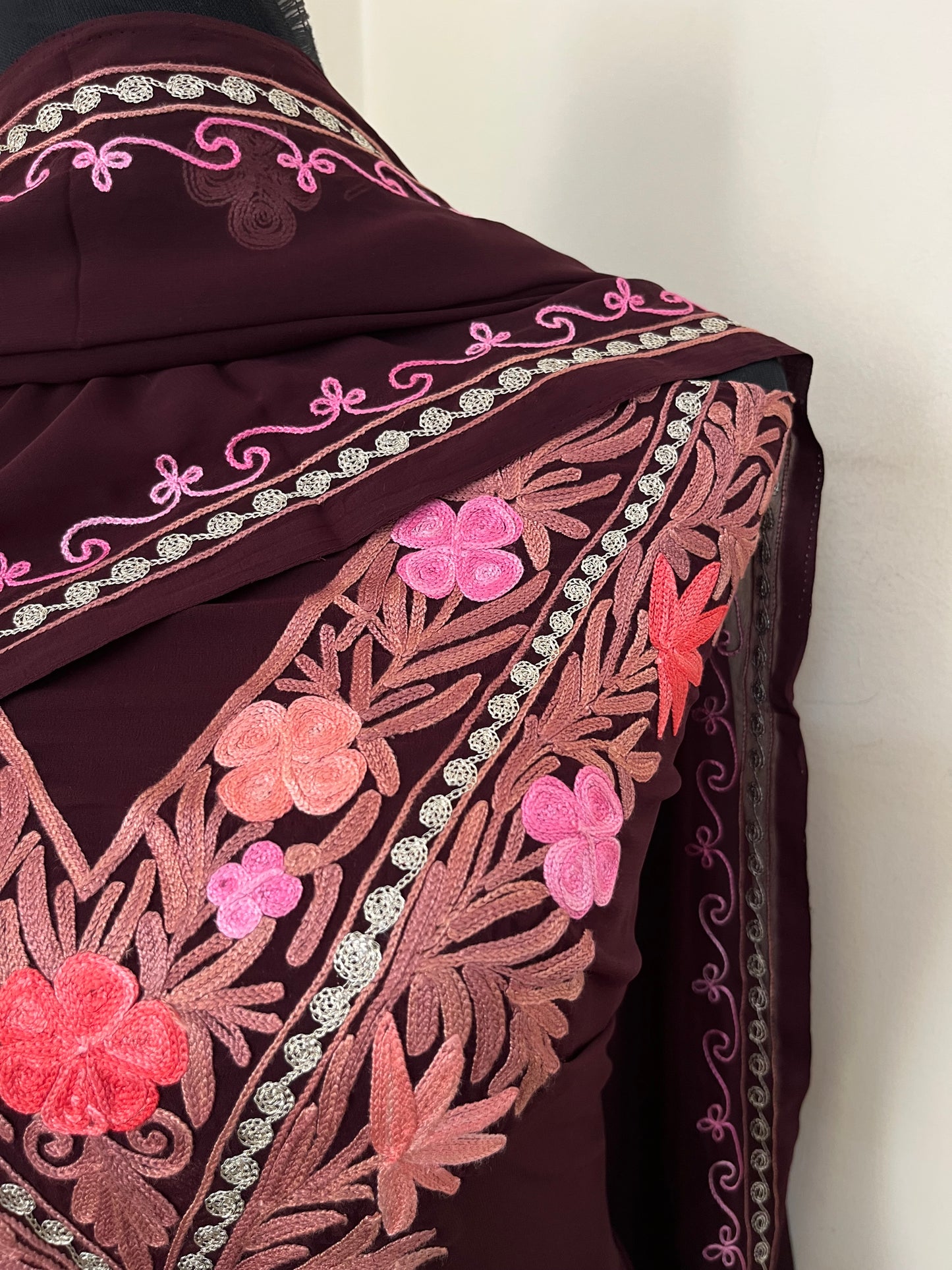 Brown Georgette 3 Pc Aari Embroidered Suit Set