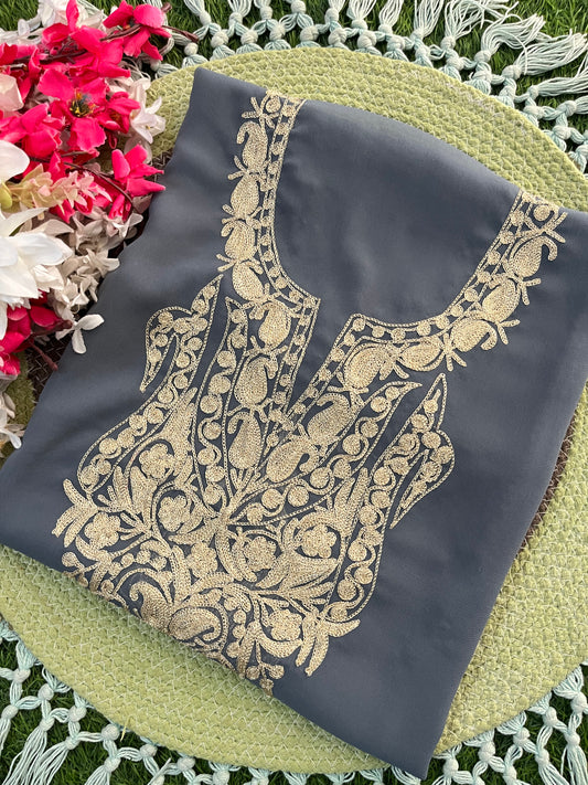 Grey Georgette Kashmiri Kurta (Unstitched)