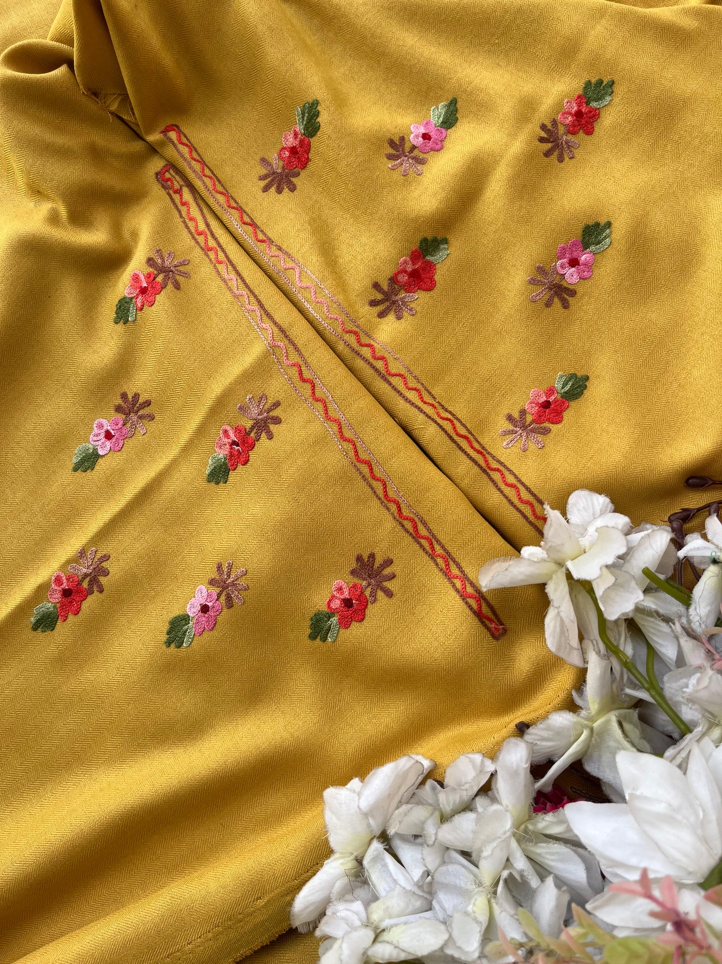 Yellow Woollen Aari Embroidered 3pc suit