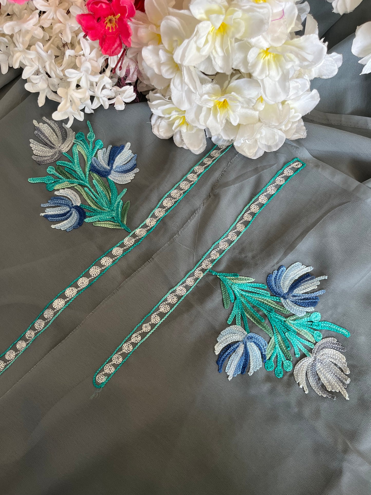 Grey Georgette 2Pc Aari Embroidered Suit Set
