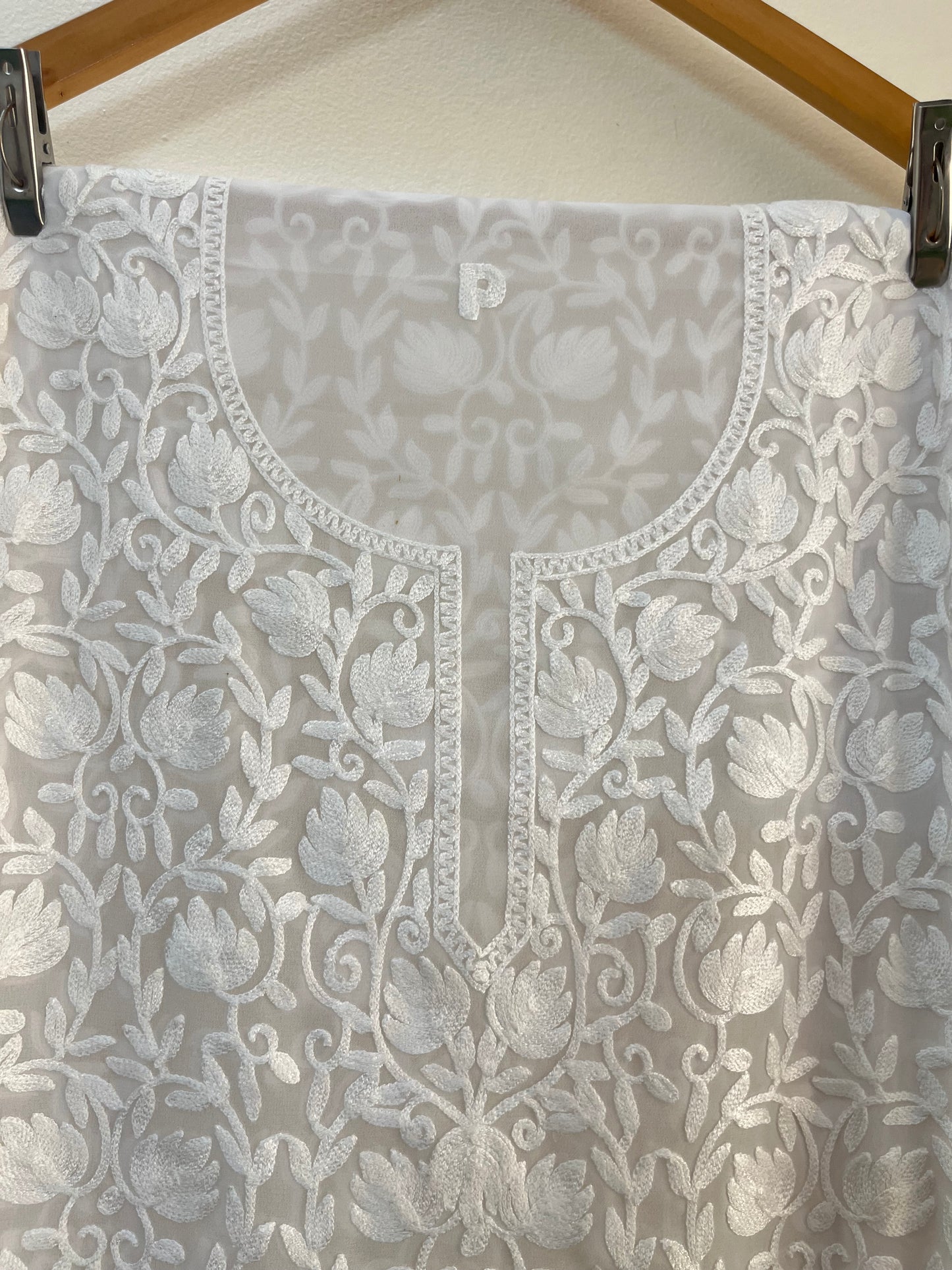Georgette Front Back Jaal Kashmiri Semi Stitched Kurta