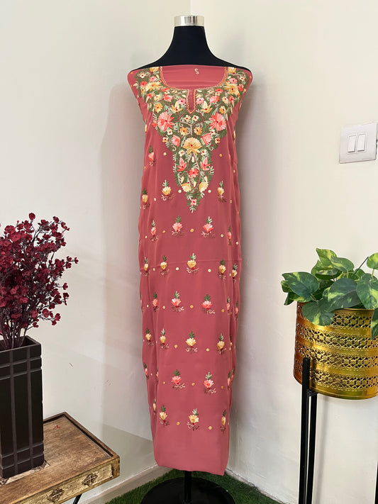 Blush Red Georgette Kashmiri Kurta Material