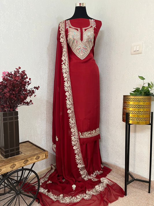 Maroon Opada Silk Kashmiri Suits