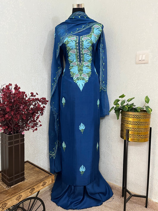 Blue Opada Silk Kashmiri Suits