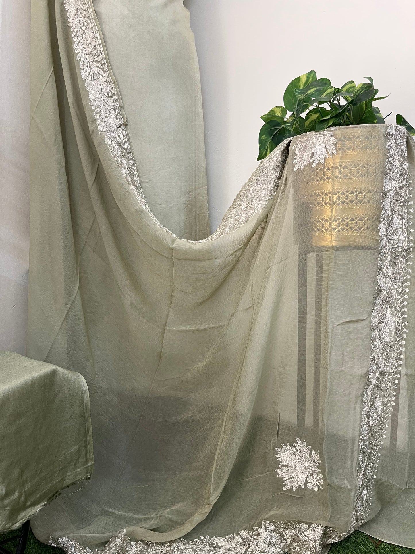 Sanam’ Pastel Green Tilla Embroidered Suit material