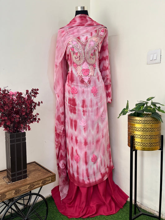 Rose Pink Pure Georgette Ty Dy Kashmiri Suit
