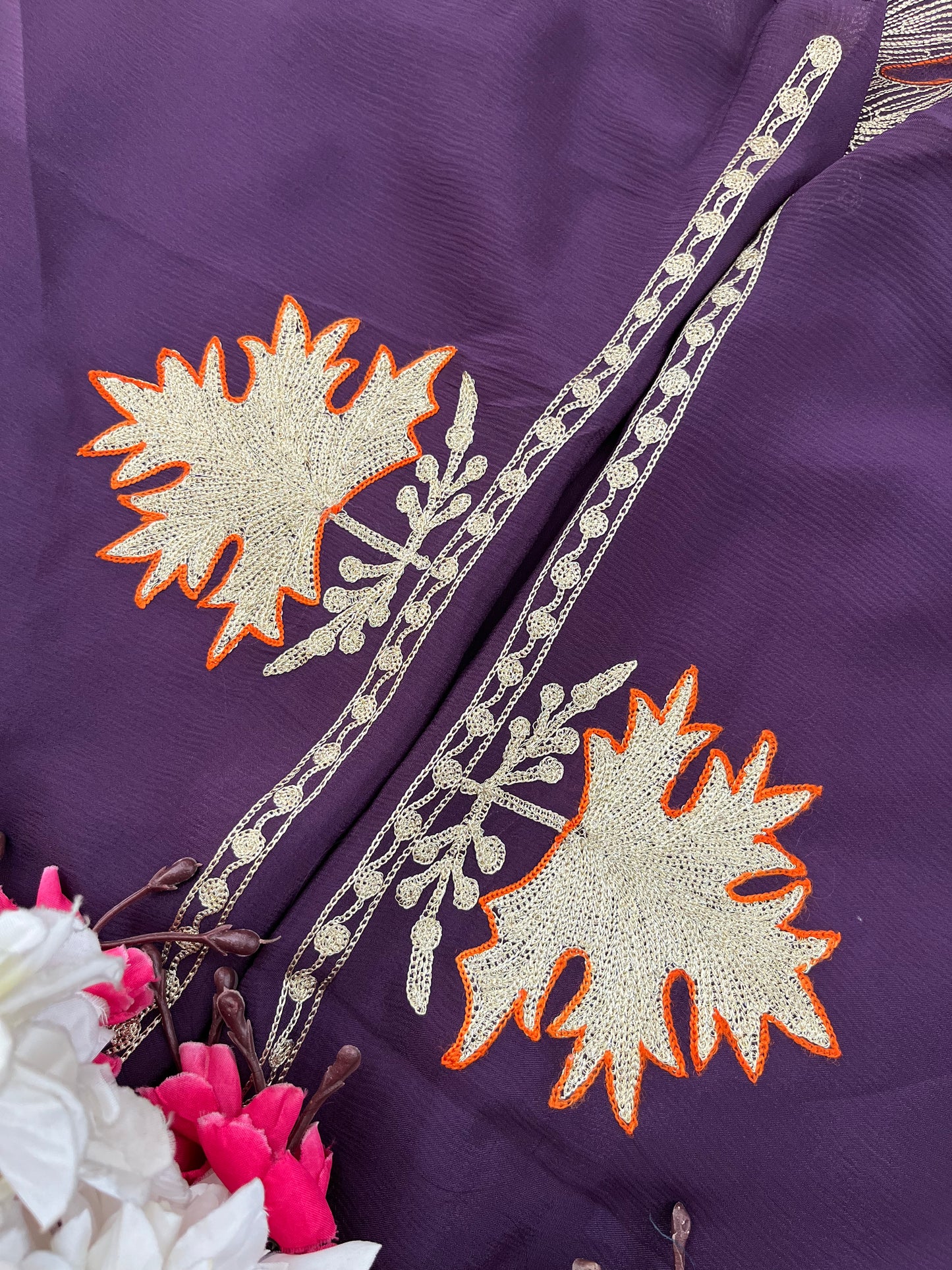 Purple Chinon 3 Pc Aari Embroidered Suit