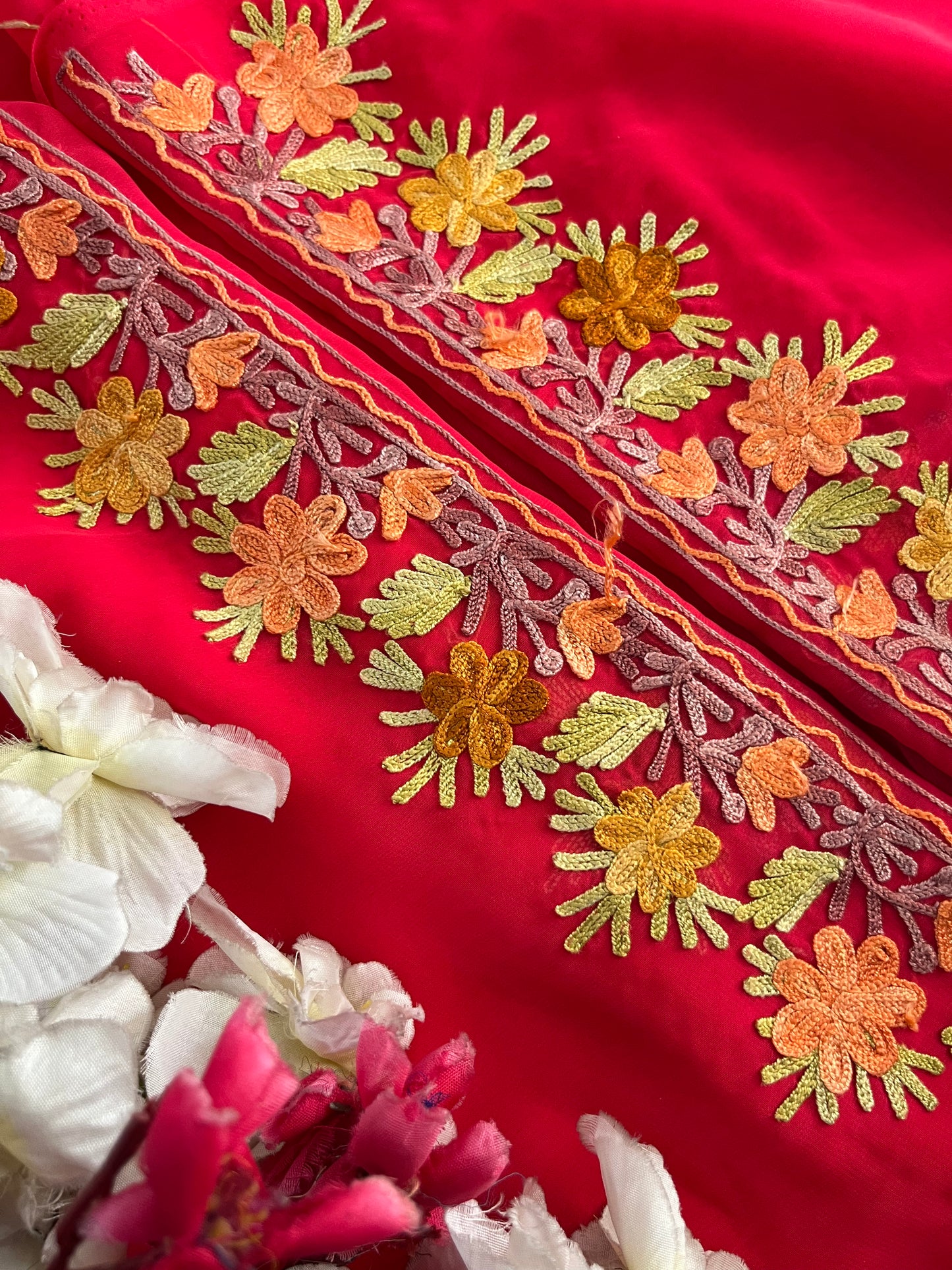 Reddish Pink Georgette 3 Pc Kashmiri Suit