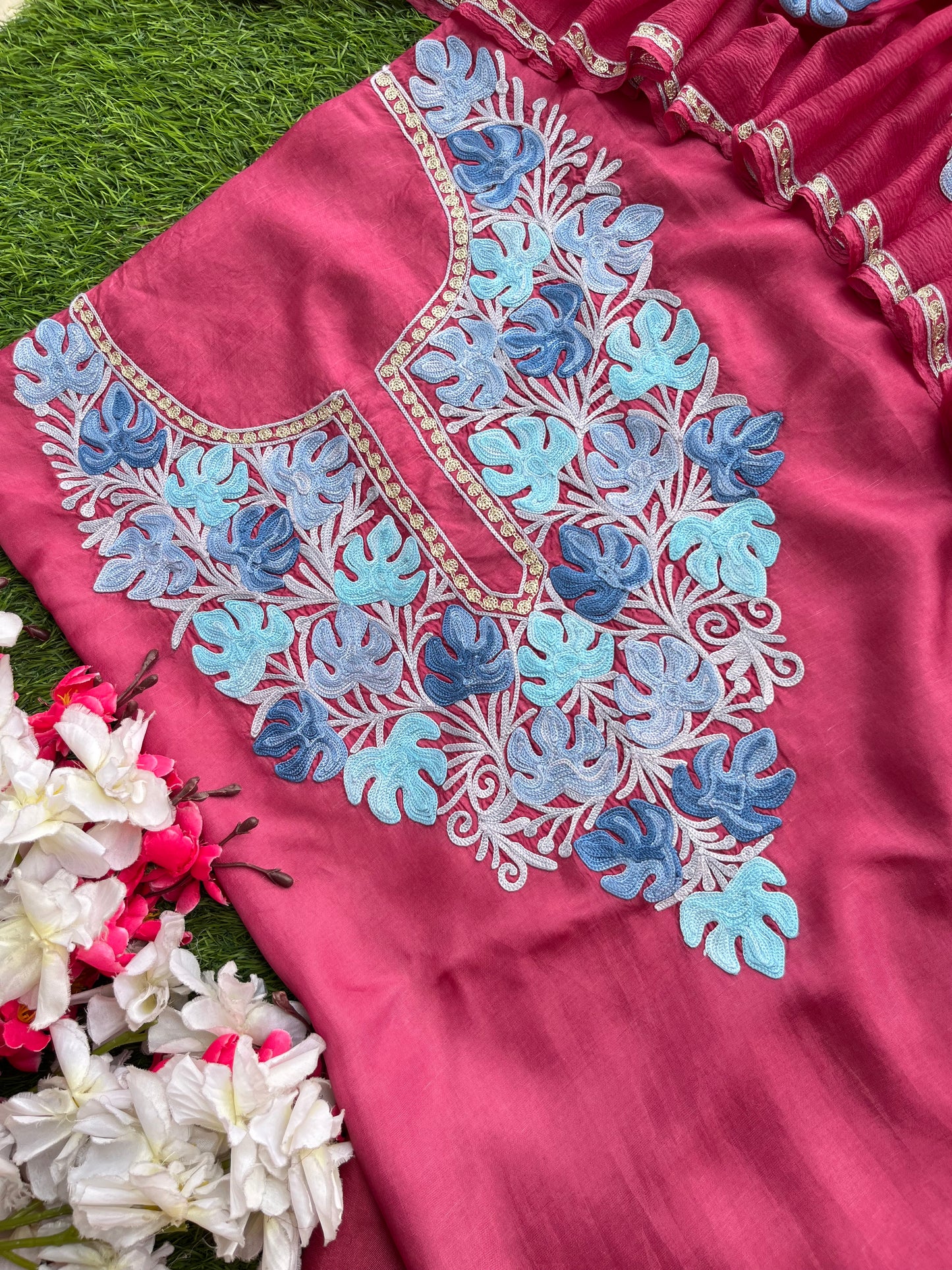 Onion Pink Opada Silk Kashmiri Suits