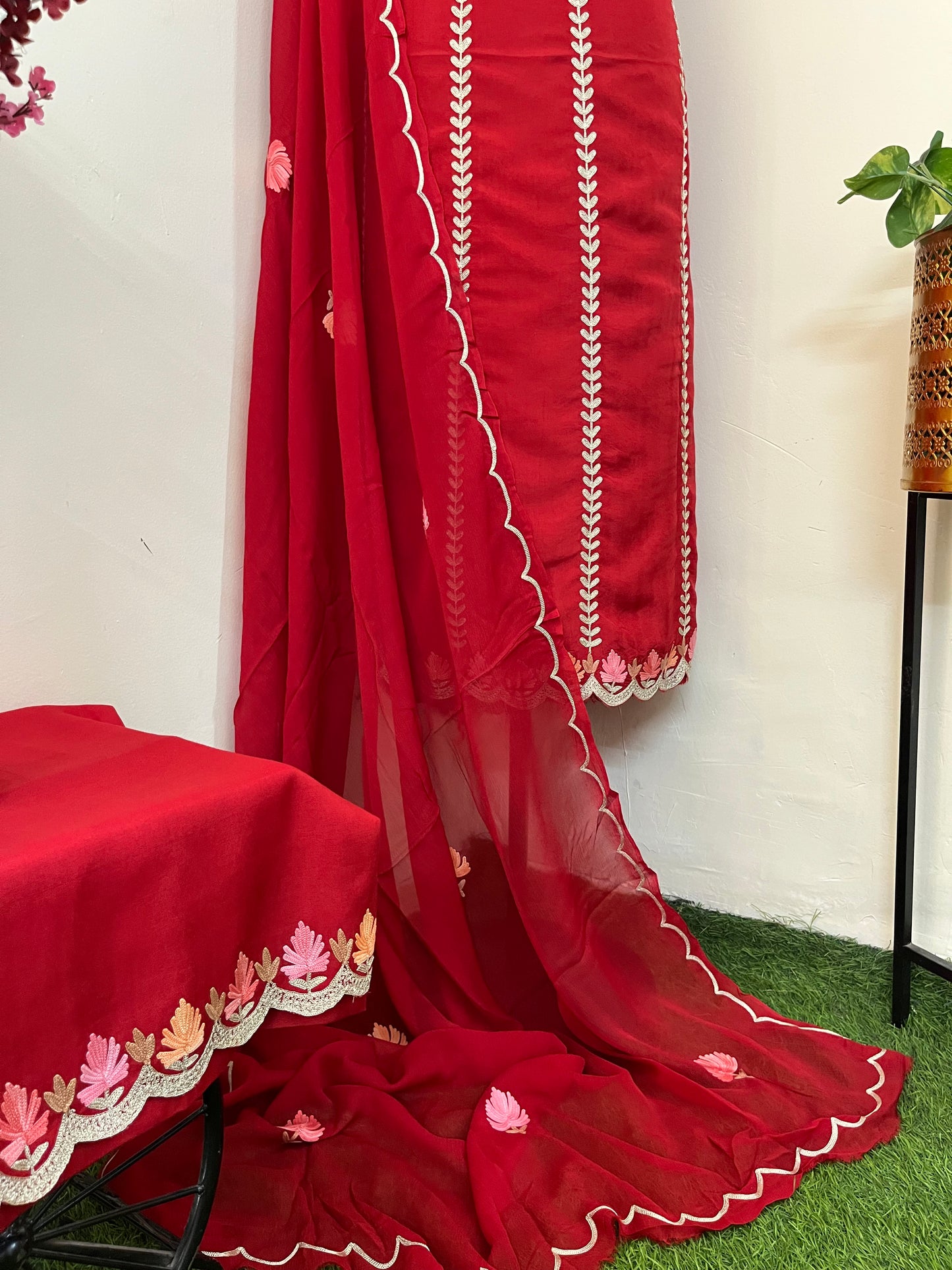 Sanam’ Maroon Silk Aari Embroidered Suit material
