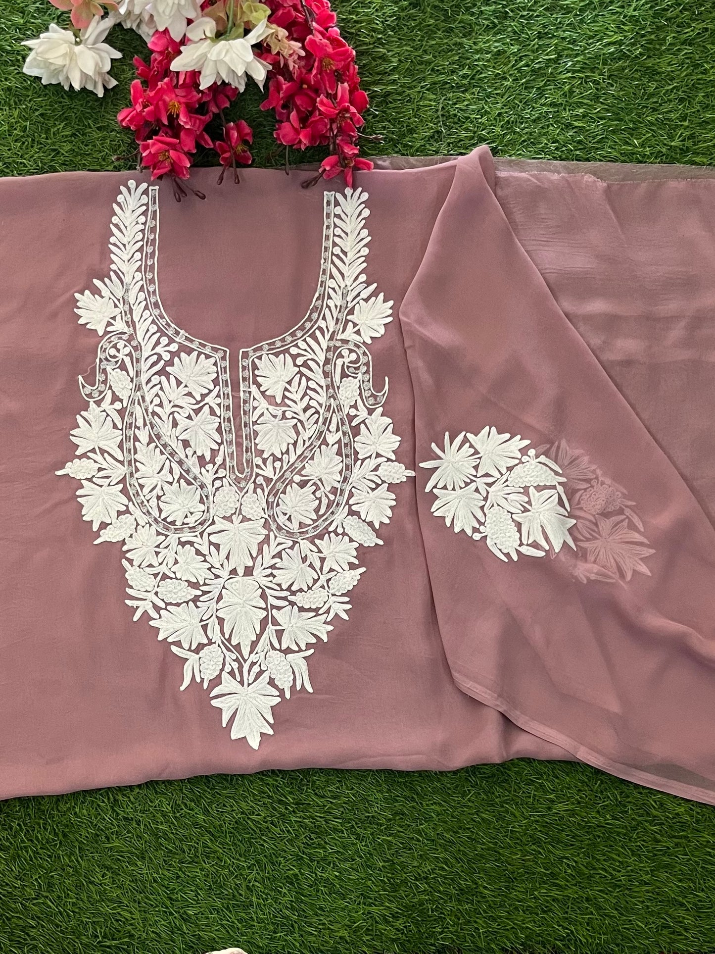 Lilac Georgette Kashmiri Kurta Material