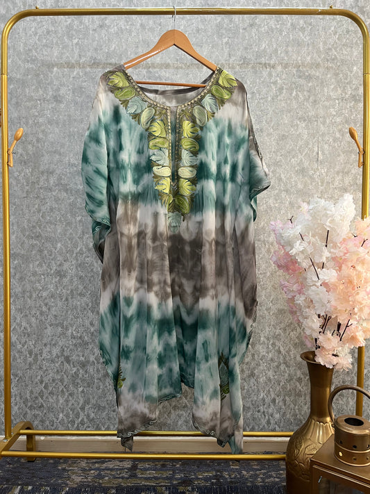 Mint Green Pure Georgette Shibori Kaftan Size (46)