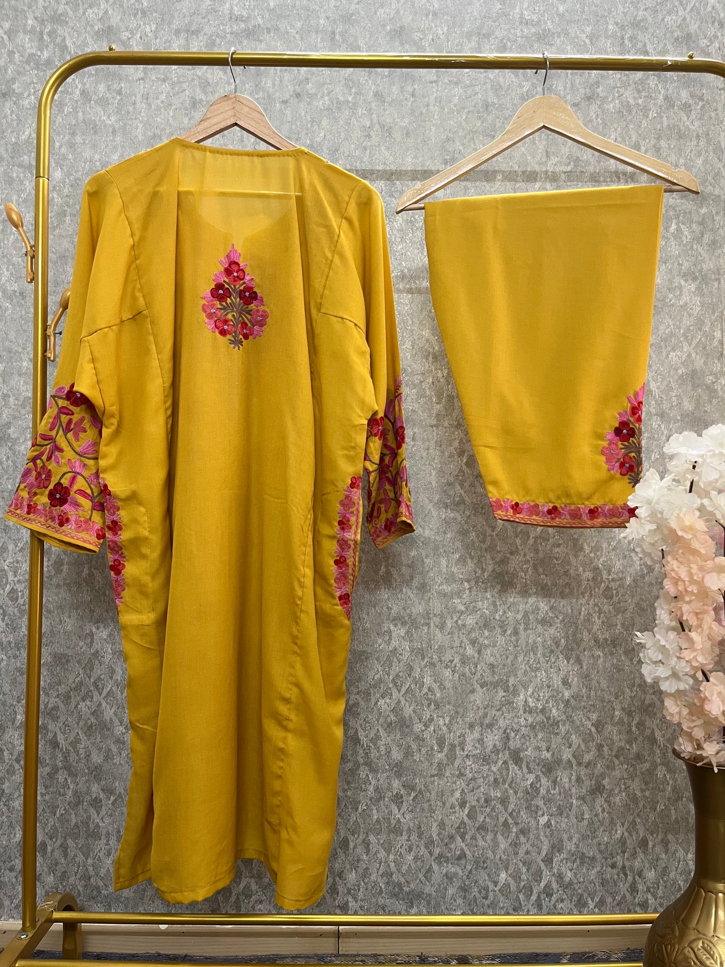 Yellow Cotton Front Jaal Pheran Set Size (46)