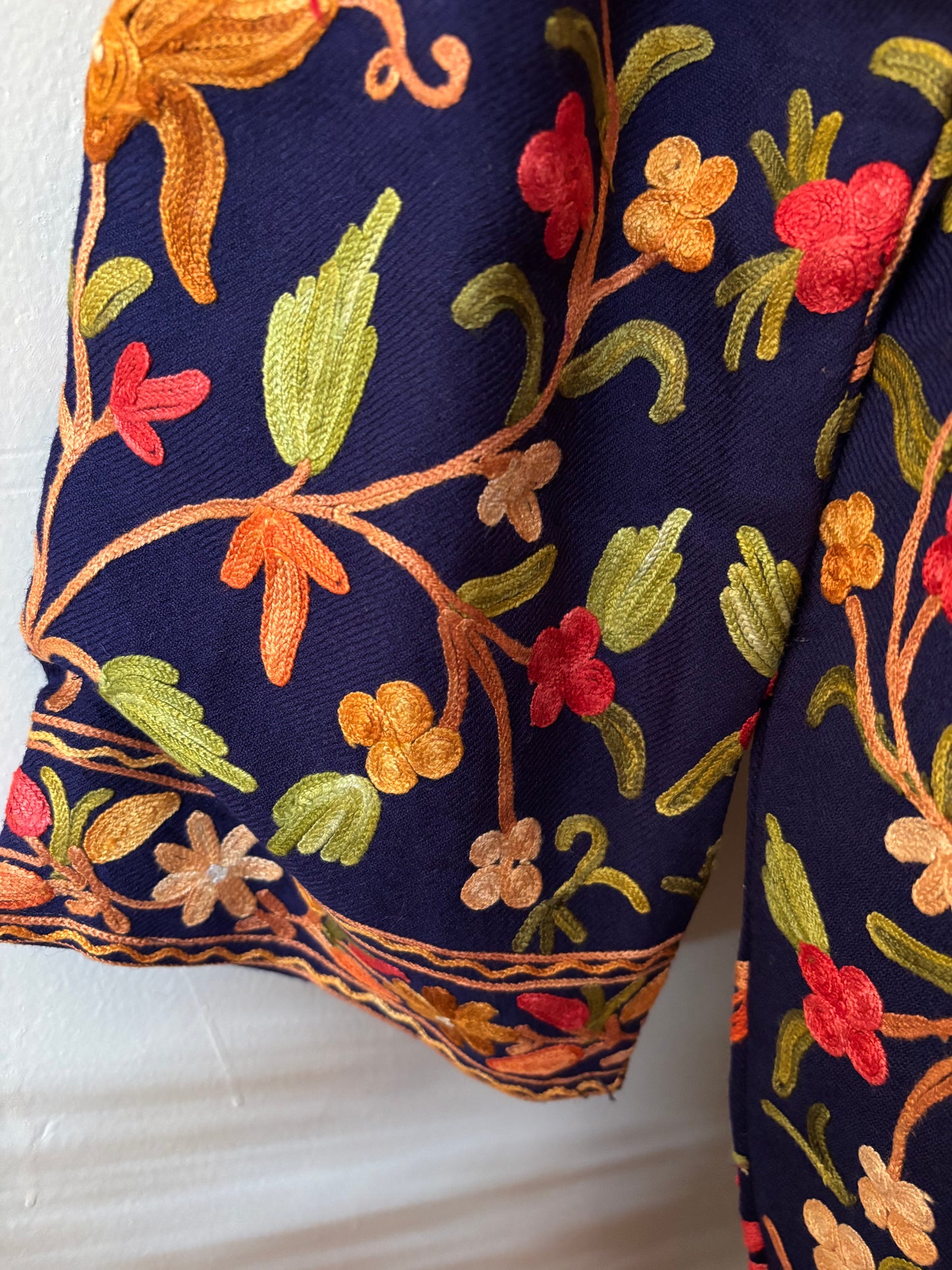 Navy Blue Aari Embroidered Pure Wool Jacket XXL