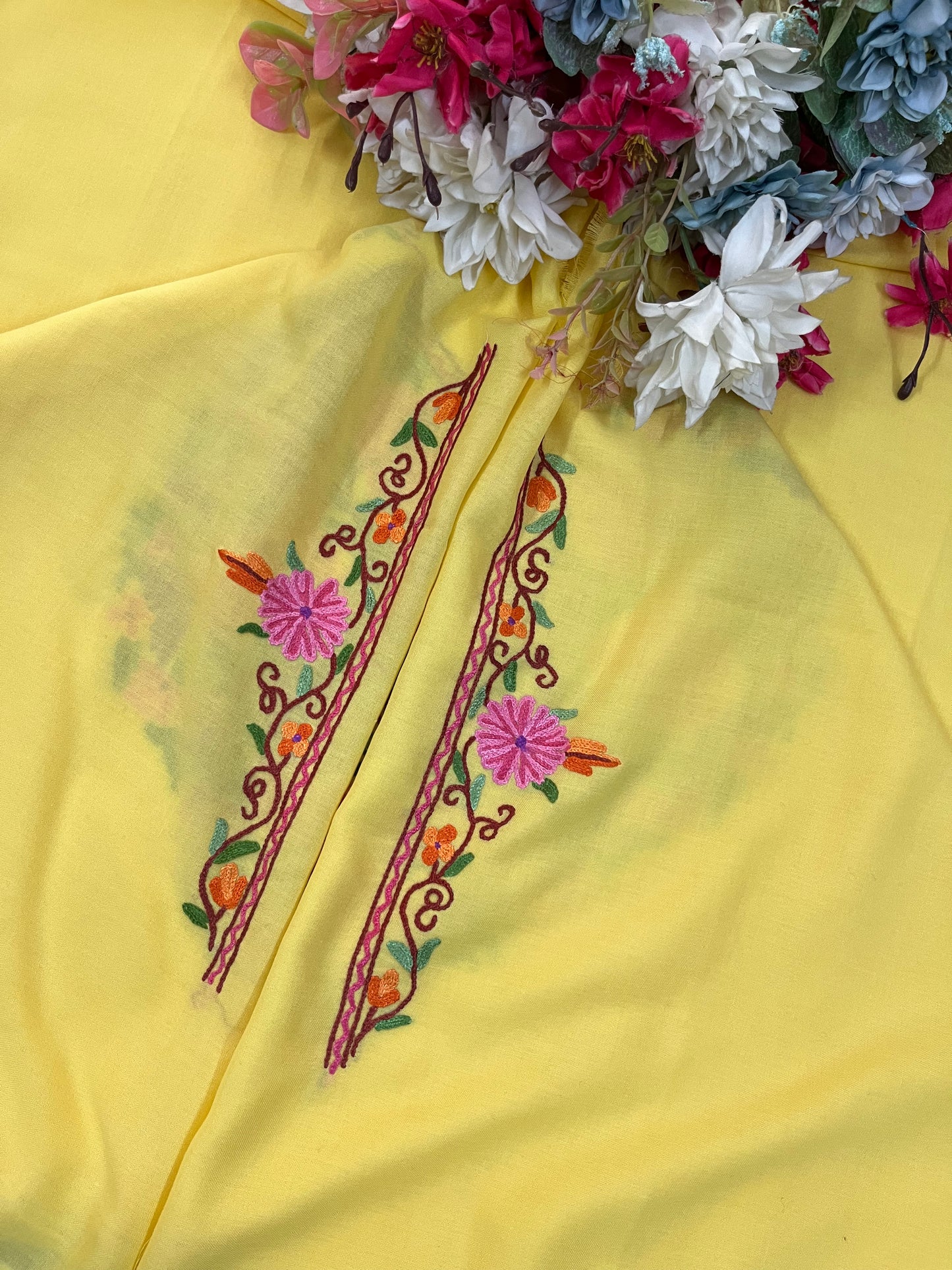 Yellow Cotton Two Piece Suit (Hand Embroidered)