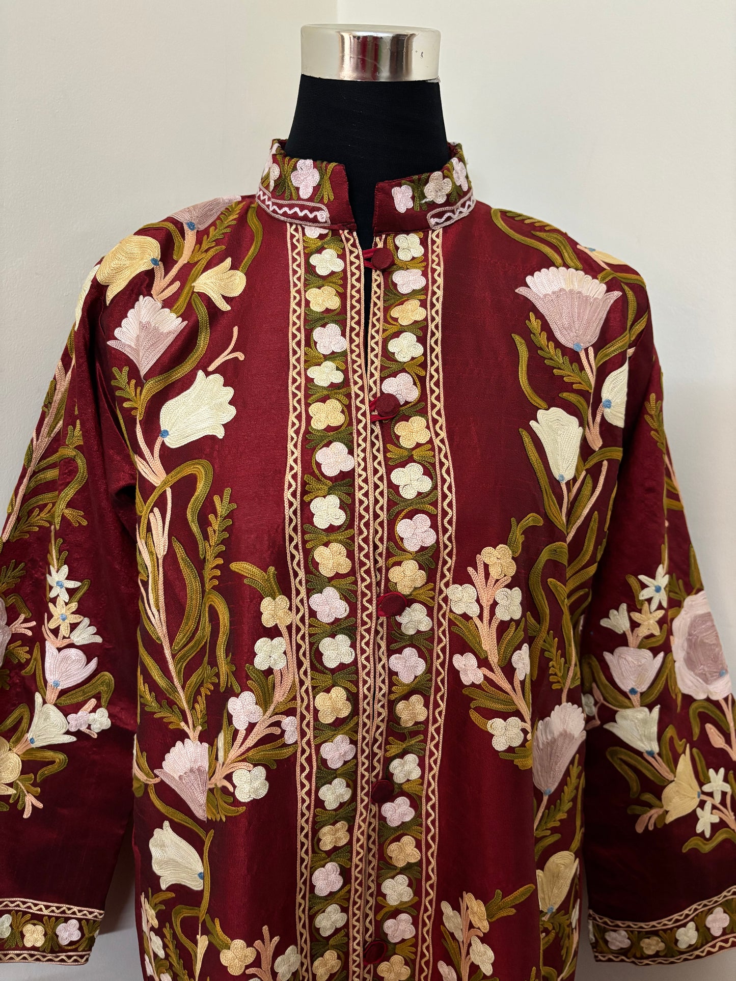 Maroon Aari Embroidered Silk Jacket ‘L’