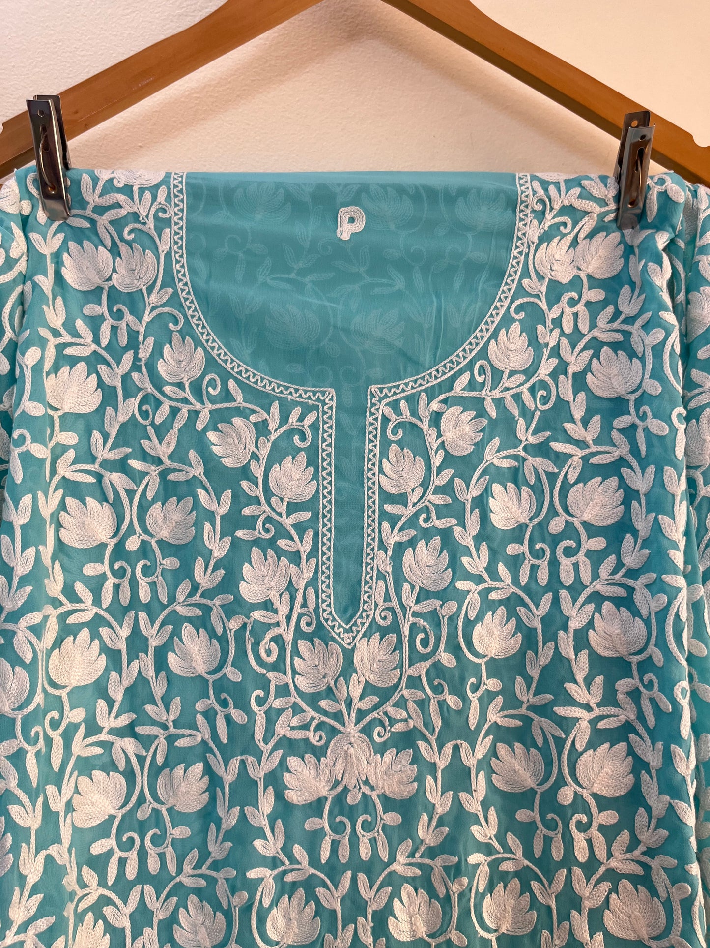 Georgette Front Back Jaal Kashmiri Semi Stitched Kurta