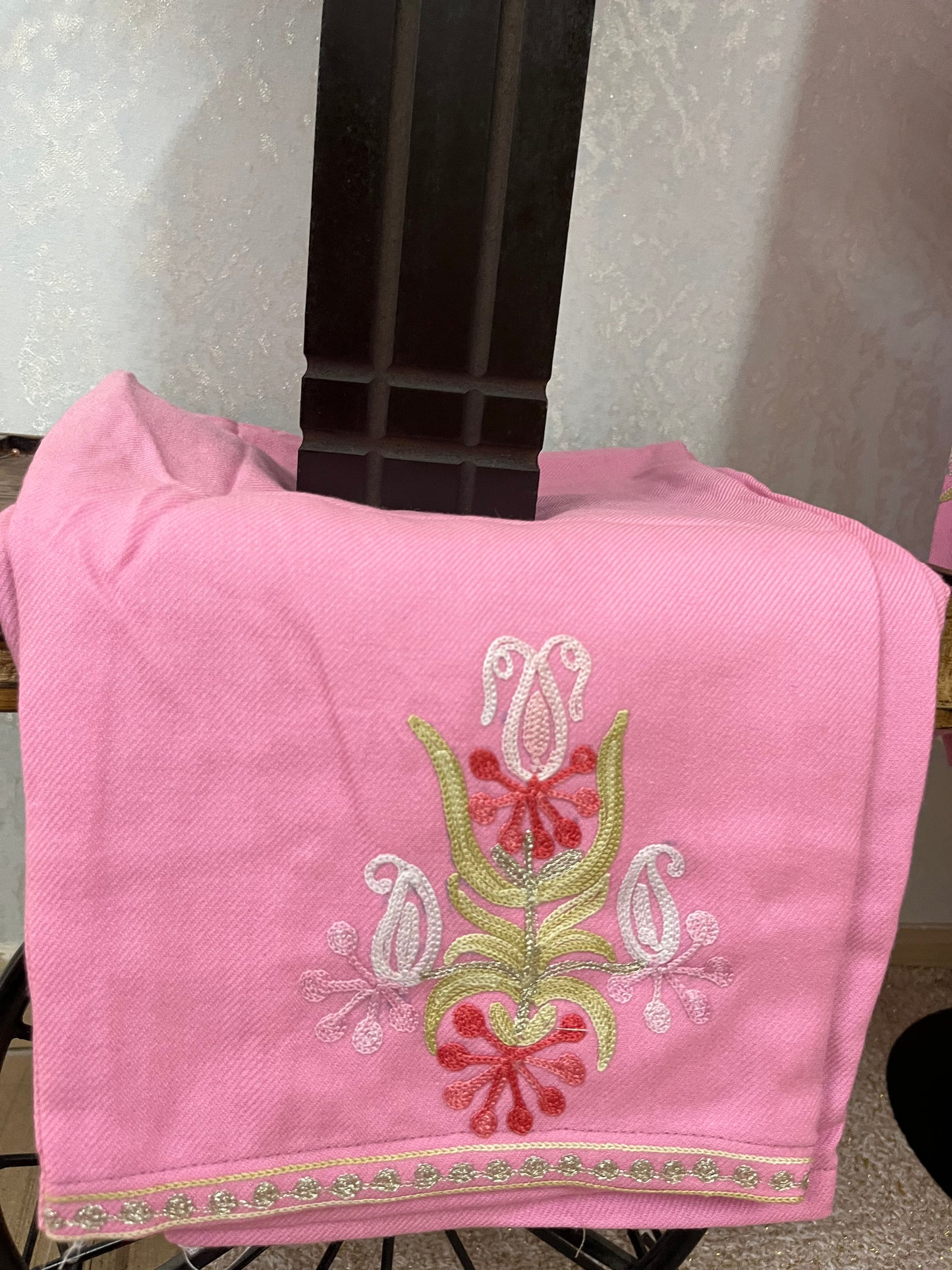 Pink Woollen Kashmiri Kaftan Set