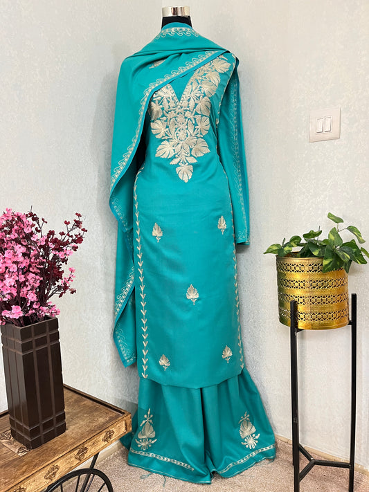 Sky Blue Tilla Embroidered 3pc Suit Stole