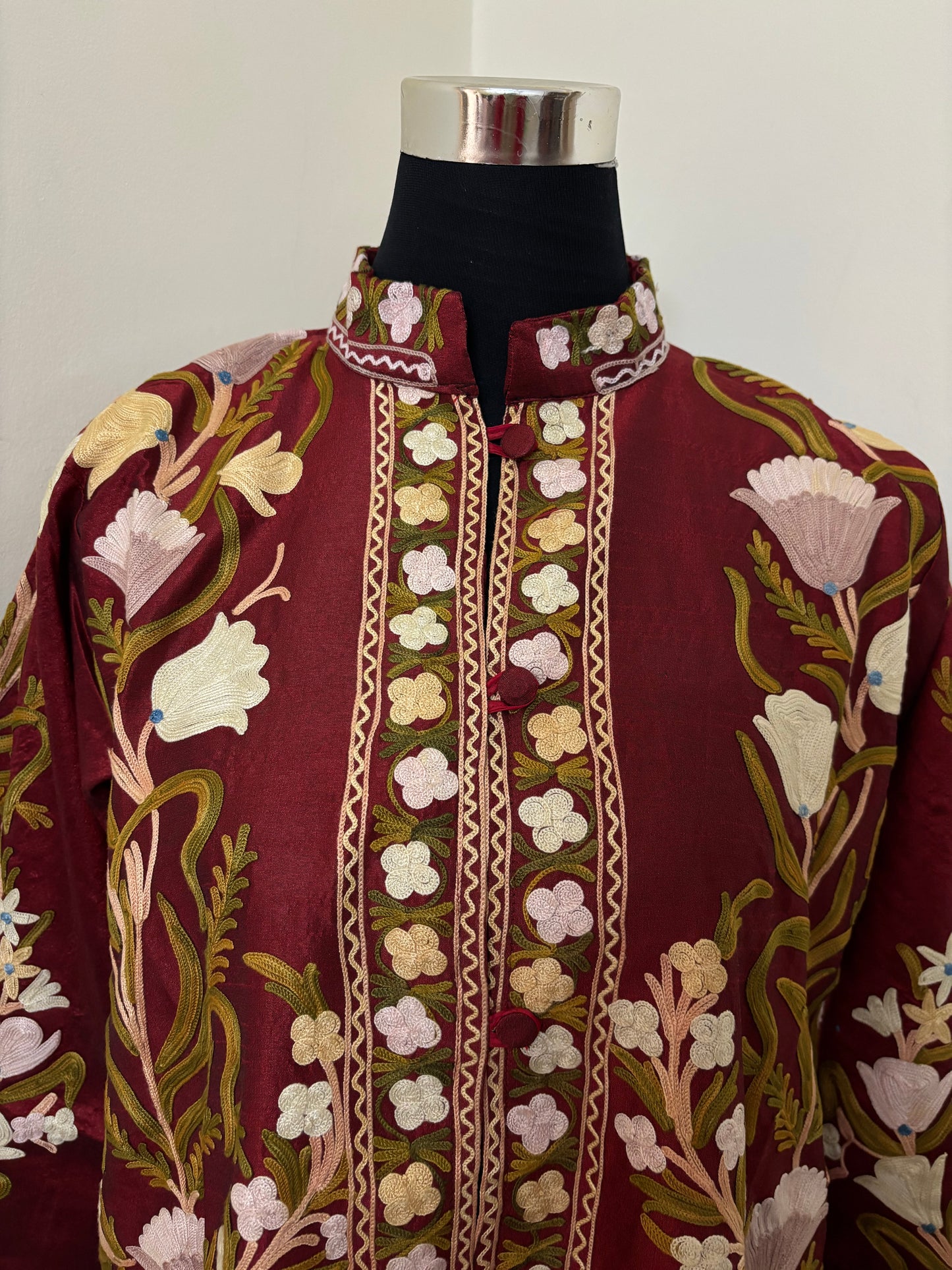 Maroon Aari Embroidered Silk Jacket ‘L’