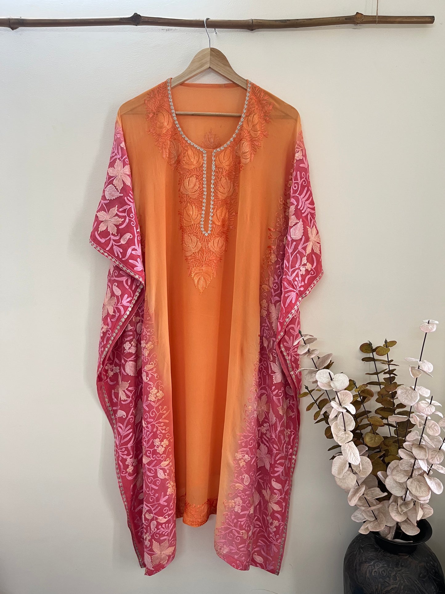 Light Orange Pure Georgette Kashmiri Kaftan