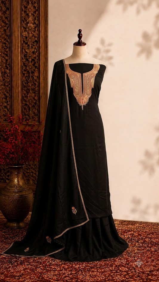 Black Silk Puff Tilla Embroidered Suit