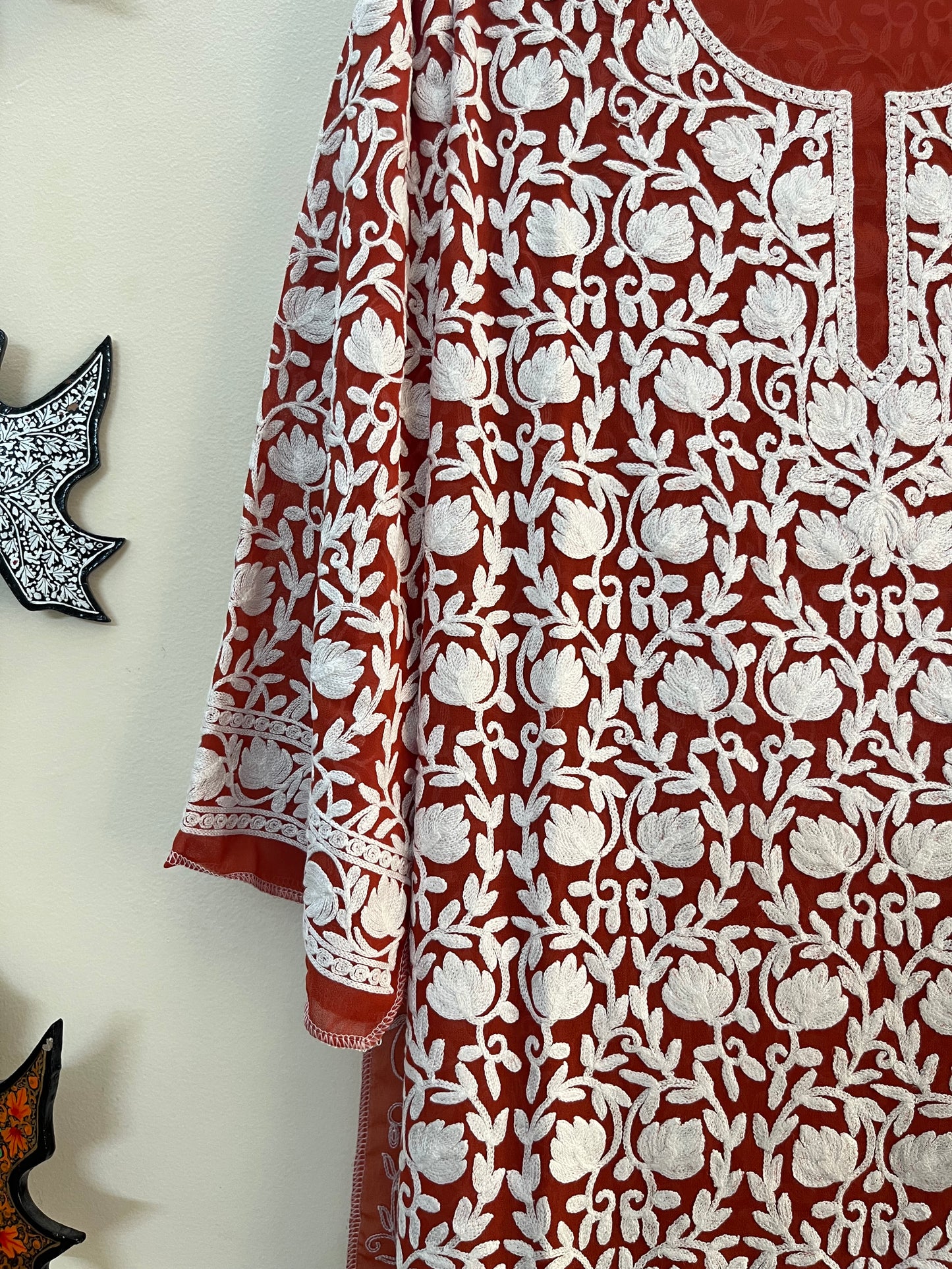 Georgette Front Back Jaal Kashmiri Semi Stitched Kurta