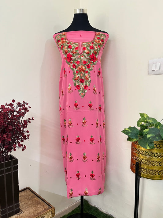 Pink Georgette Kashmiri Kurta Material