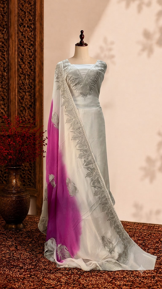 Ivory Sanam Silk Kashmiri Suit