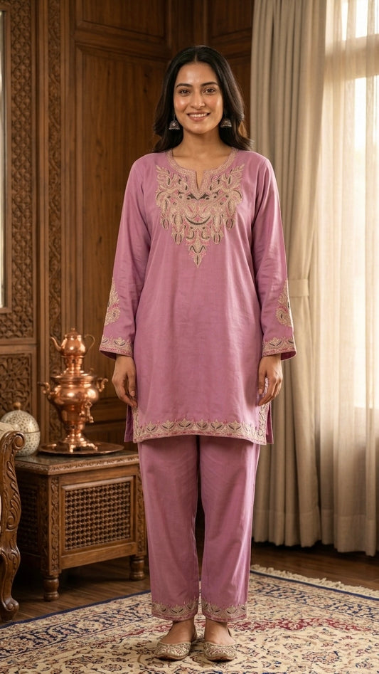 Mauve Cotton Stitched Co-ord Set( 42)