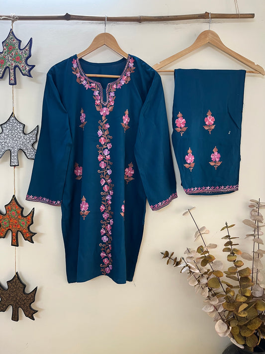 Teal Blue Cotton Cord Set (Free Size/ XL)