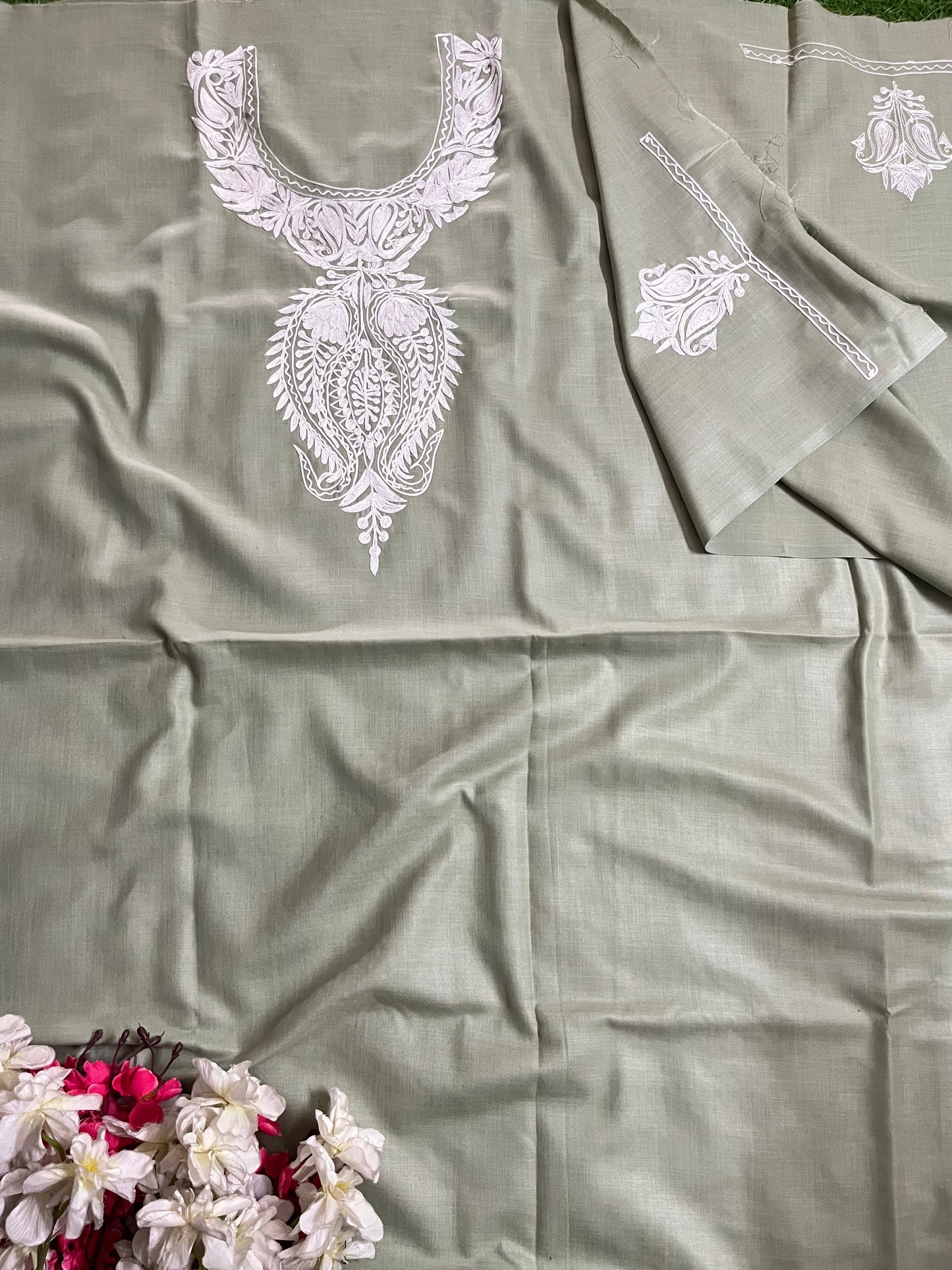 Green Cotton Unstitched Aari Work Kurti