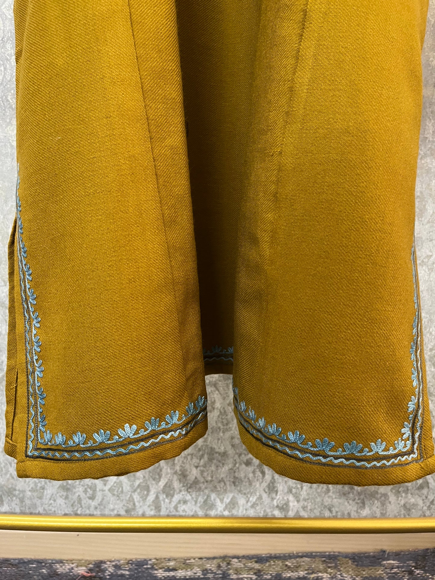 Golden Yellow Aari Embroidered Wool Pheran