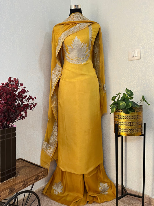 Golden Yellow Sanam’ Tilla Kashmiri Silk Suit