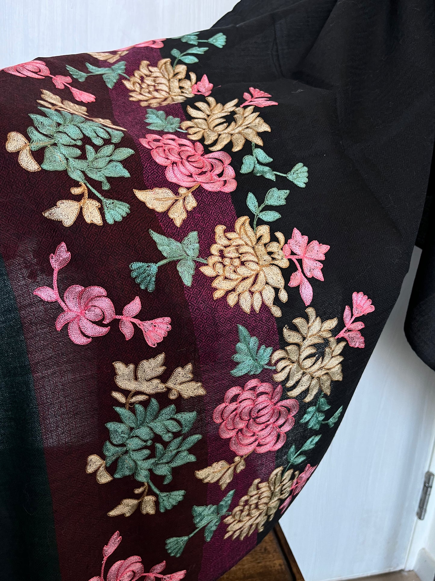 Black Fine Wool Kashmiri Embroidered stoles