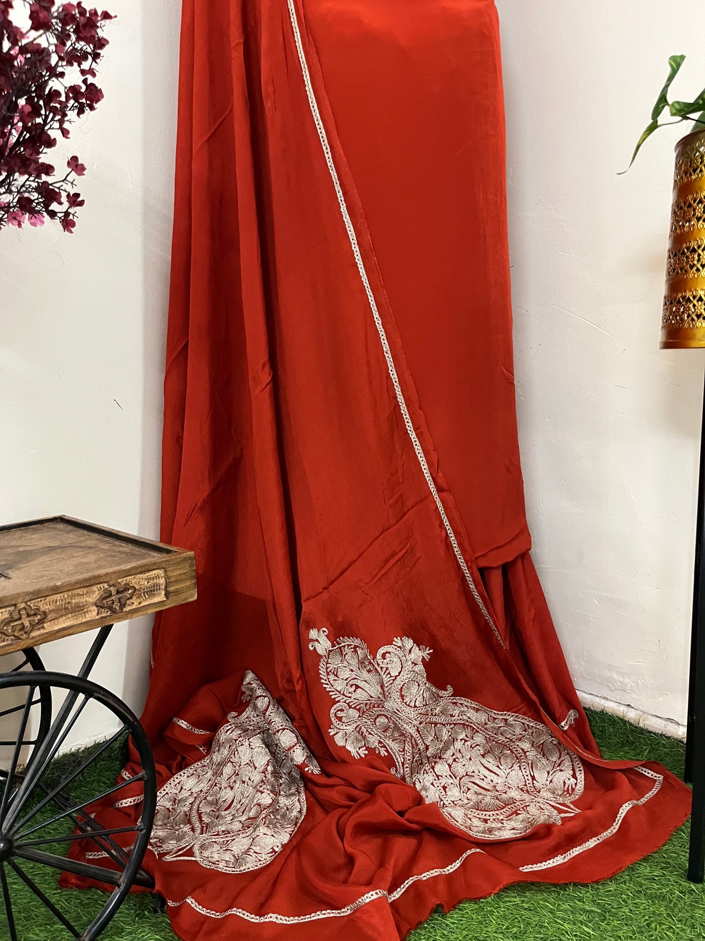 Kalaa’ Tangerine Crape Kashmiri Suit