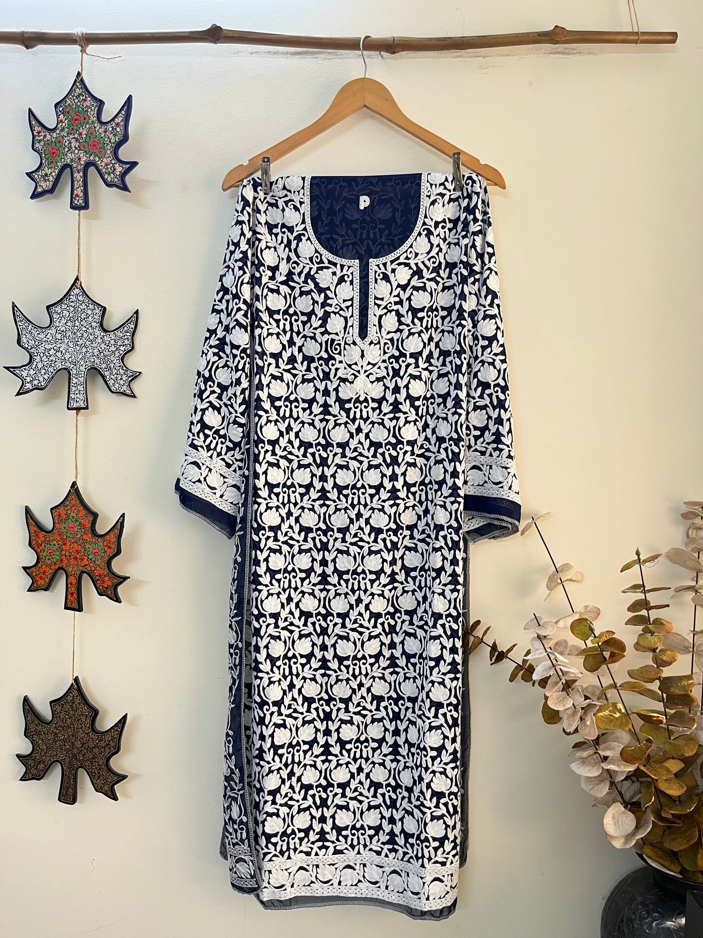 Georgette Front Back Jaal Kashmiri Semi Stitched Kurta