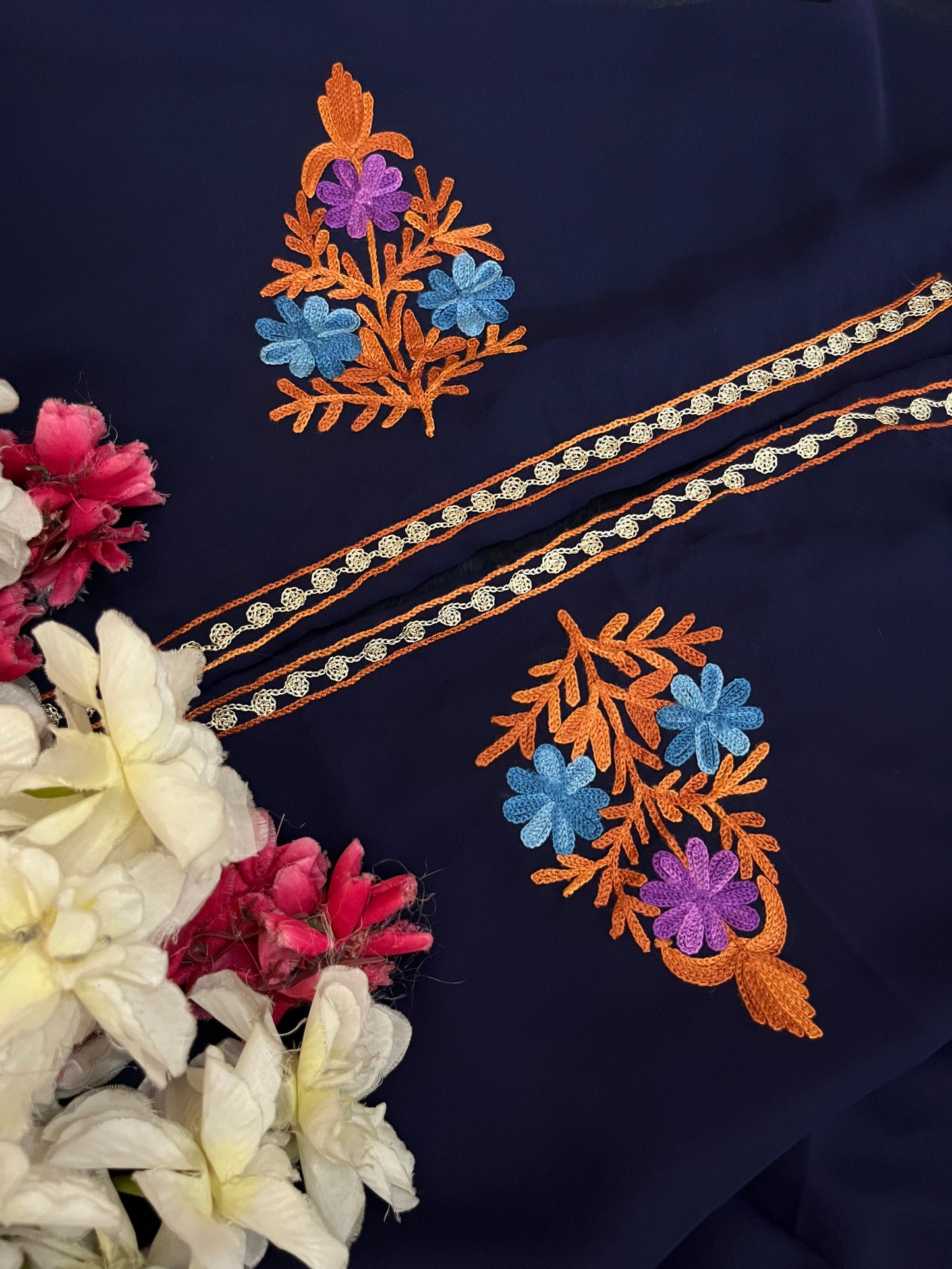 Blue Georgette 3 Pc Aari Embroidered Suit Set