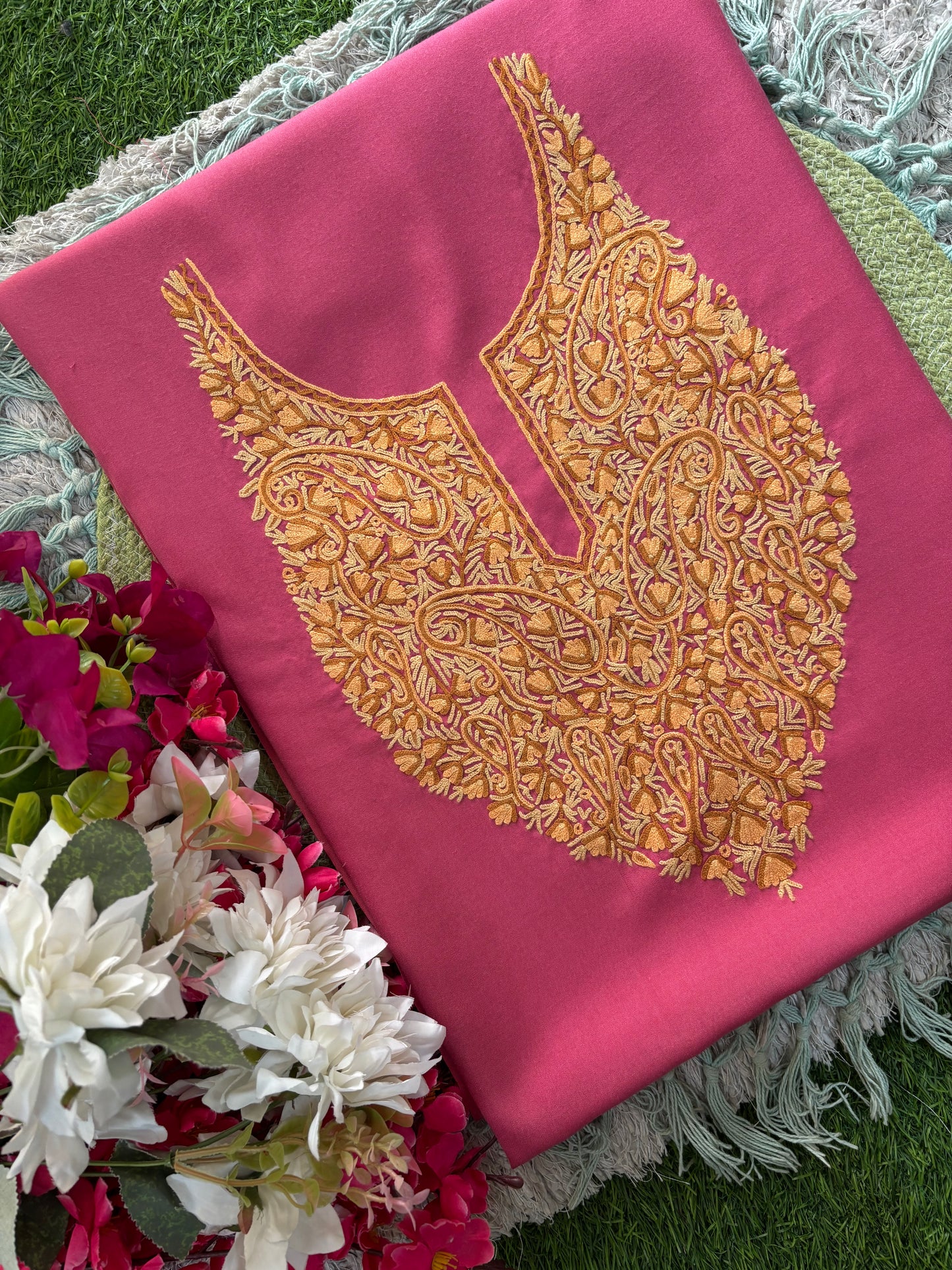 Pink Cotton Cord Set (Hand Embroidered)