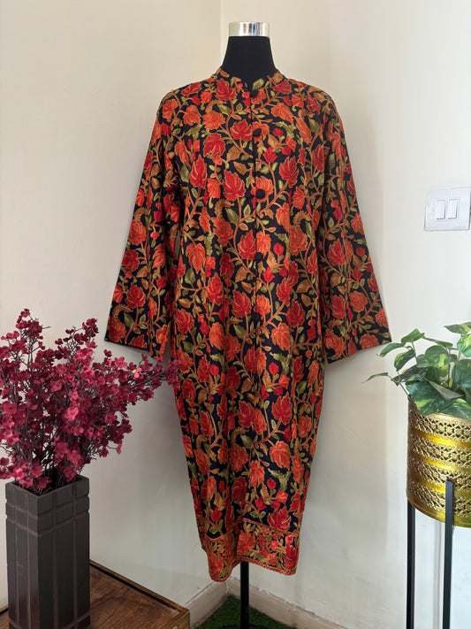 Black Aari Embroidered Pure Wool Jacket XXL