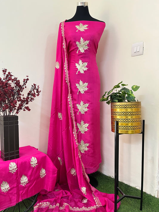 ‘Kalaa’ Fuchsia Pink Opada Silk Tilla Embroidered Suit material